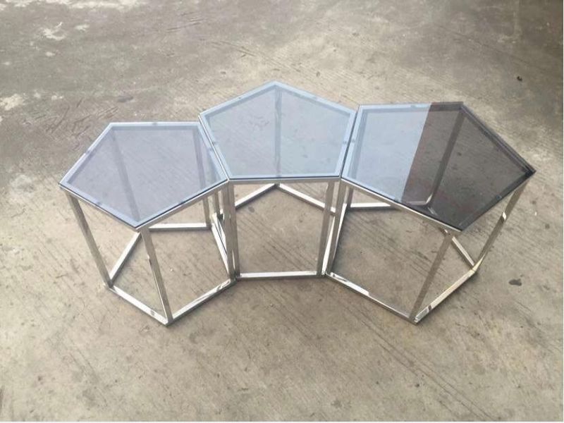 Stainless Steel Folding Coffee Table with Tempered Glass Top for Home Restaurant Furniture