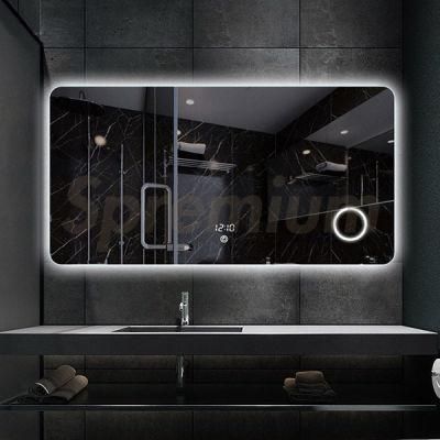 Large Illuminate Bathroom Mirror with Magnifier Wholesale Luxury Home Decorative Smart Mirror LED Bathroom Backlit Wall Glass Vanity