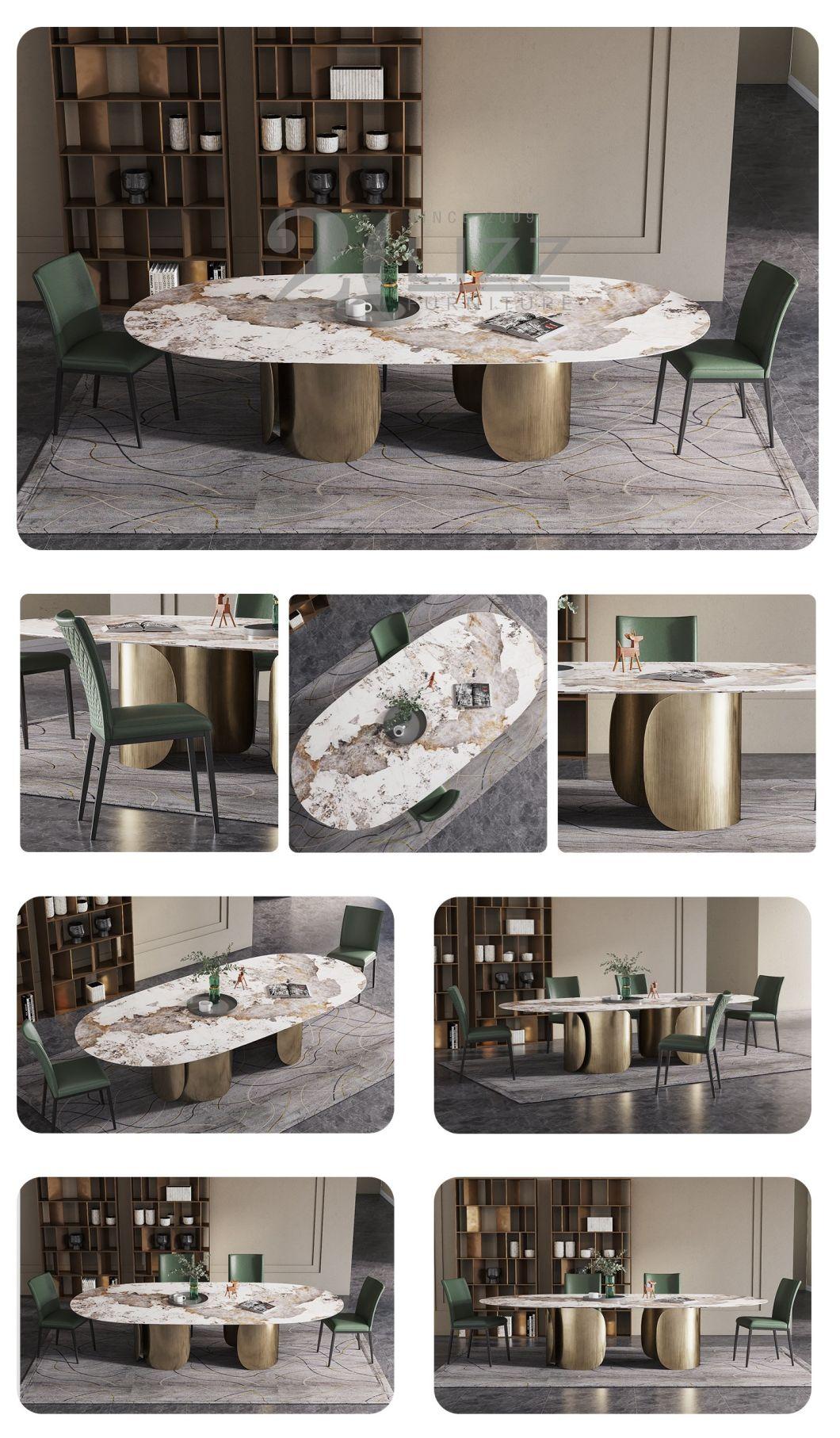 Modern Sintered Stone Home Furniture Set Decorative Italian Design Dining Table with Green Leather Chair