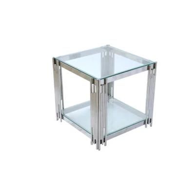Modern Tempered Glass Stainless Steel Frame Console Table Hallway Table Nightstand Table