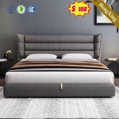 Creative Nordic Style Gray Color Fabric High Quality Comfortable High Backrest Bedroom Furniture King Size Beds