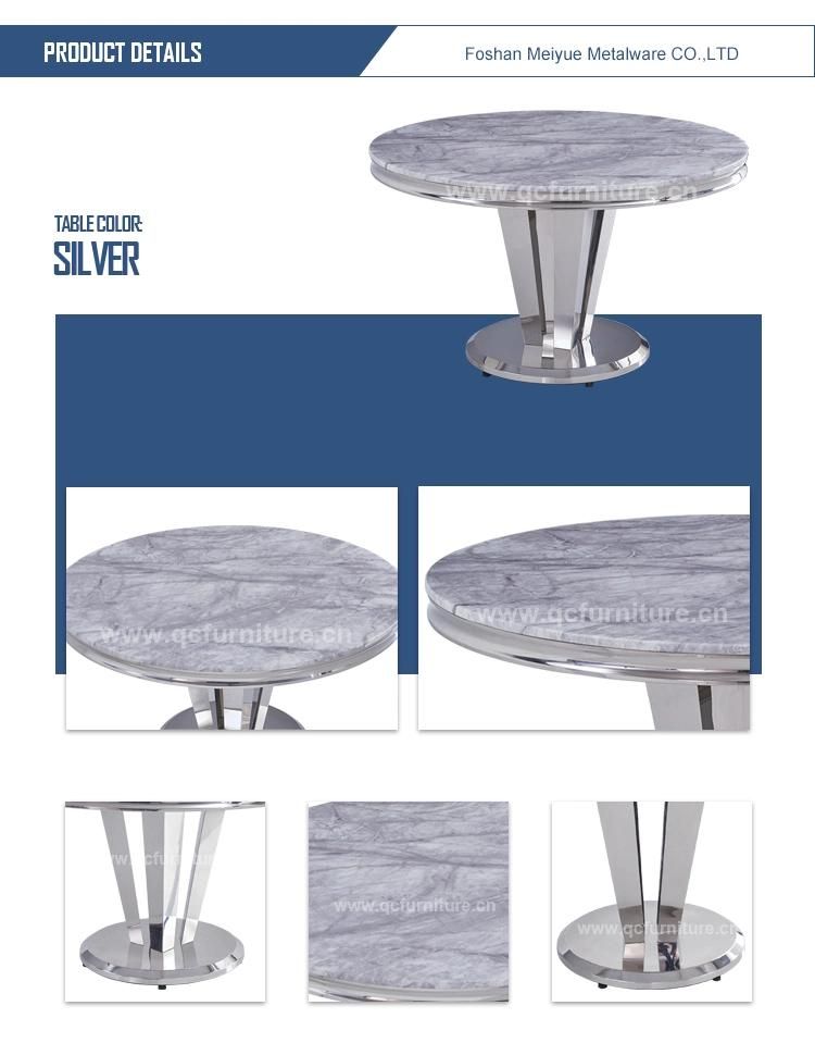 Italian Style Round Stainless Steel Marble Top Dining Table