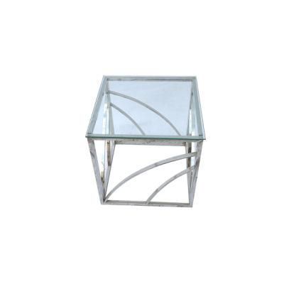 Modern Living Room Furniture Square Glass Top Table Stainless Steel Center Table