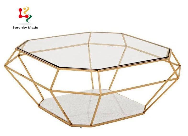 Geometry Metal Base Glass Top Coffee Table for Commercial Restaurant Use