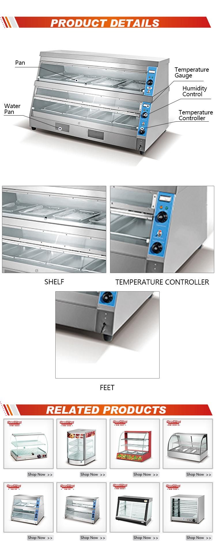 2 Layer Stainless Steel Bread Pizza Chicken Food Display Warmer Curved Glass Heater Food Showcase (HW-812)