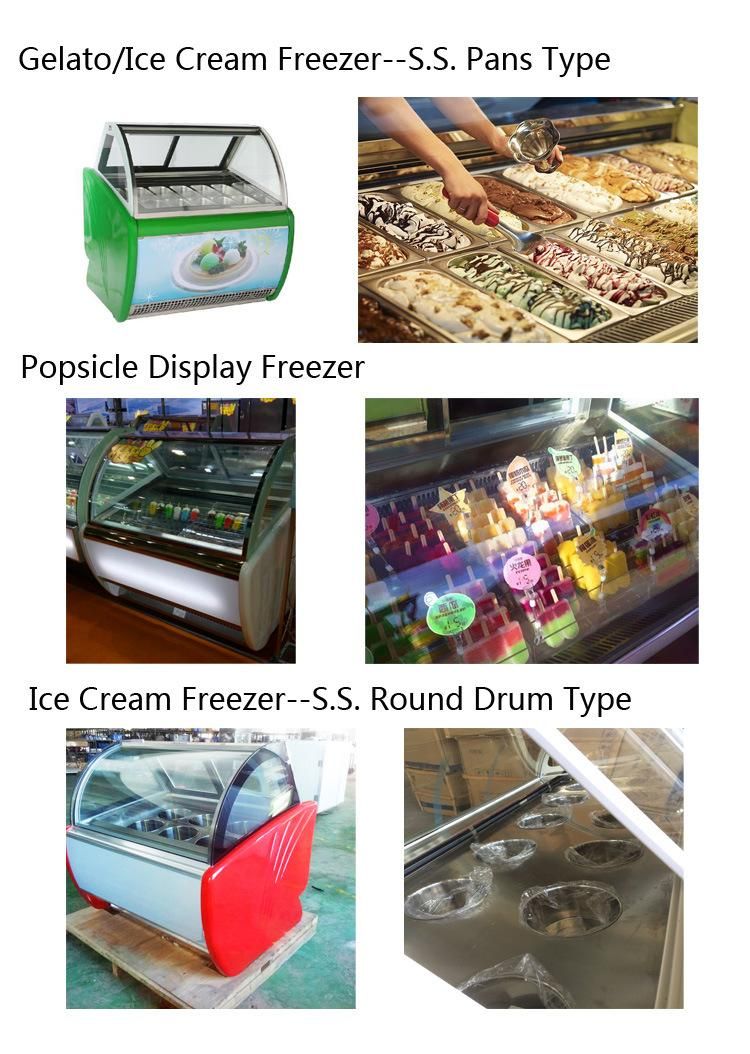 Semi Curved Glass Fan Assisted Ice-Cream Display Showcase with 18 Pans