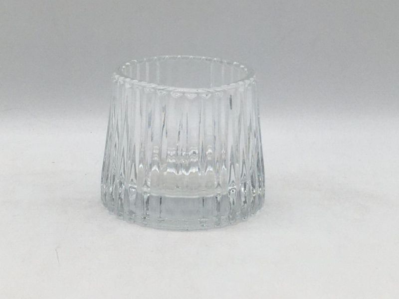 Clear Glass Candle Holder with Embossed Pattern and Customized Color