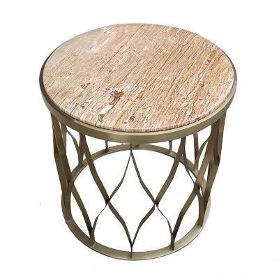 Gold Round Small Nesting Side End Coffee Tables with Marble Top for Living Room Bedroom