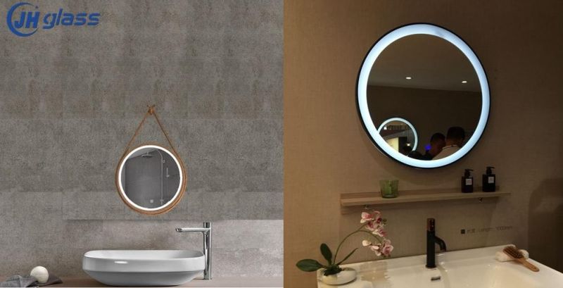 Modern Round Shape Illuminated Safety Fog Free, Dimmer and Touch Sensor Wall Hanging Black Framed LED Bathroom Mirror