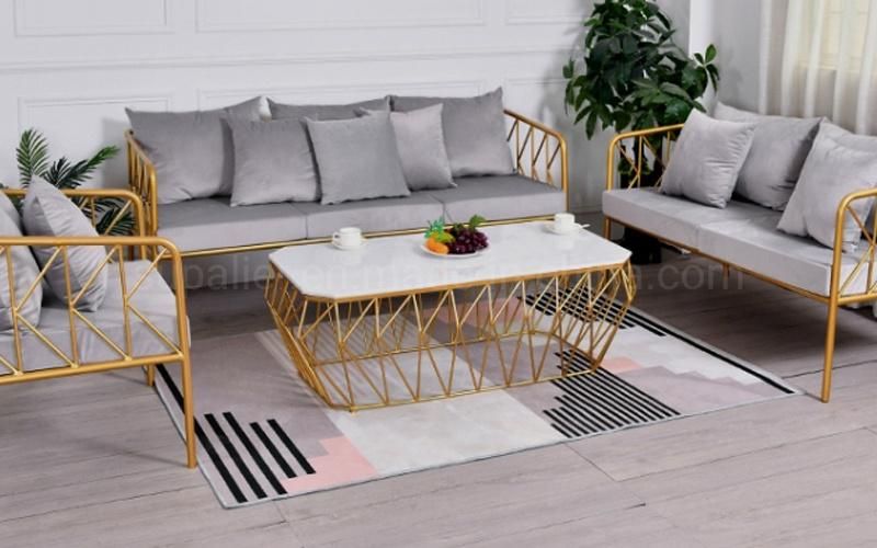 French Country Gold Metal Coffee Table with White Marble