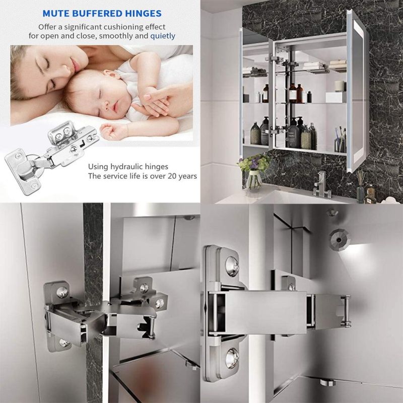 Mirror Double Door Square Vanity Bathroom Cabinet with LED Light