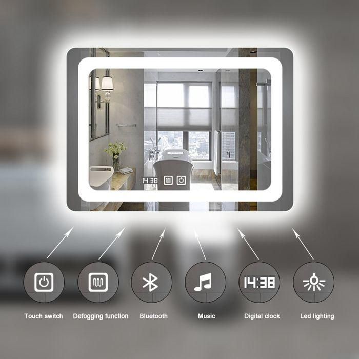 Home Decor Rectangle Touch Sensor Frameless Bathroom Backlit Mirror