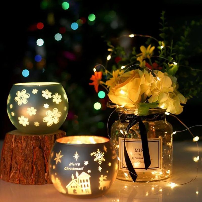 Fancy Design Glass Candle Jar Ball Candle Holder for Christmas Party