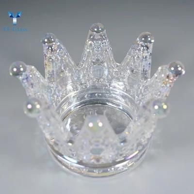 Blown Glass Crown Shape Candle Holders for Home Decoration