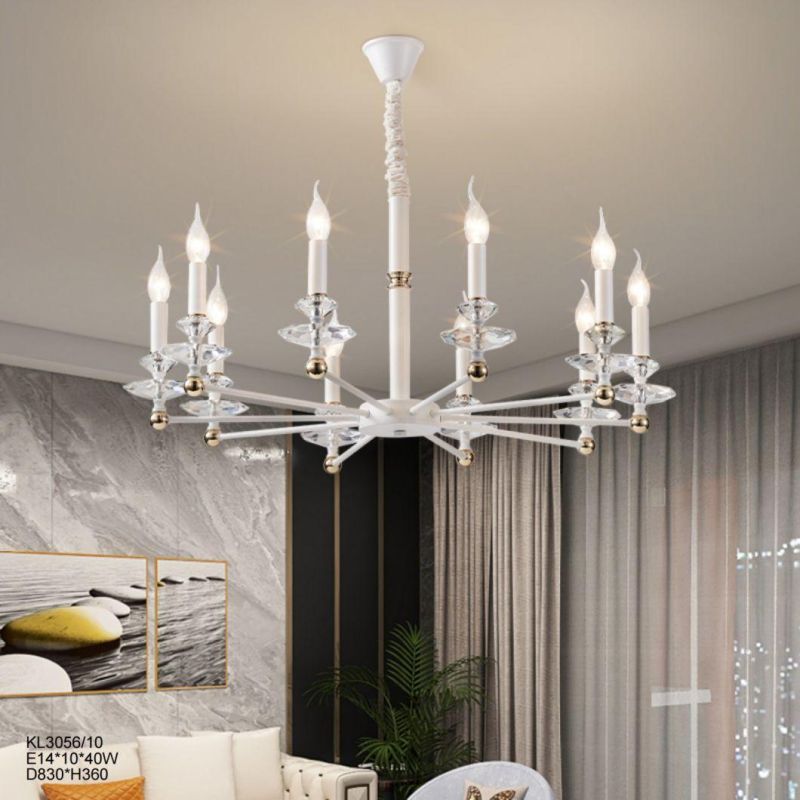 Vintage Style for Home Lighting Furniture Decorate Indoor Living Room Custom Colour Crystal White Antique Simple Wrought Iron Chandelier Factory Supply