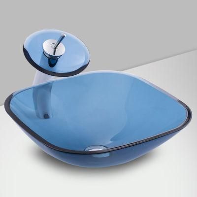 Factory Luxury Ocean Blue Tempered Glass Sink Art Hand Wash Basins Washbasin Price Cabinet Sinks Bathroom Wash Basin