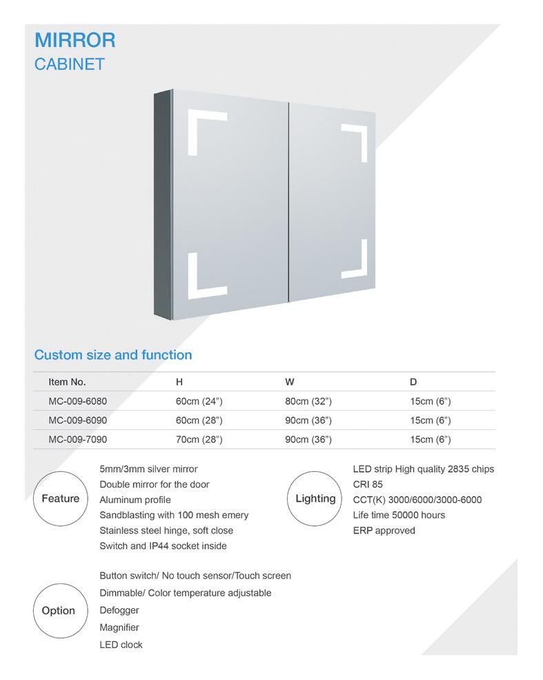 Double Door Mc009 Aluminum Medicine Cabinet with Mirror Bathroom Lighted Mirror Cabinet with Adjustable Glass Shelves Recessed or Surface Mounting