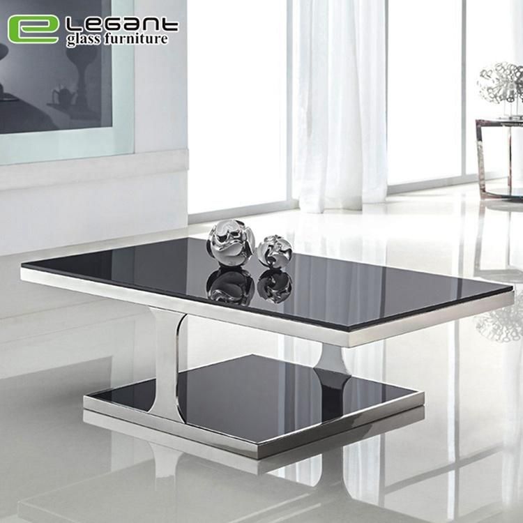 Black Painted Tempered Glass Coffee Table with Cross Leg