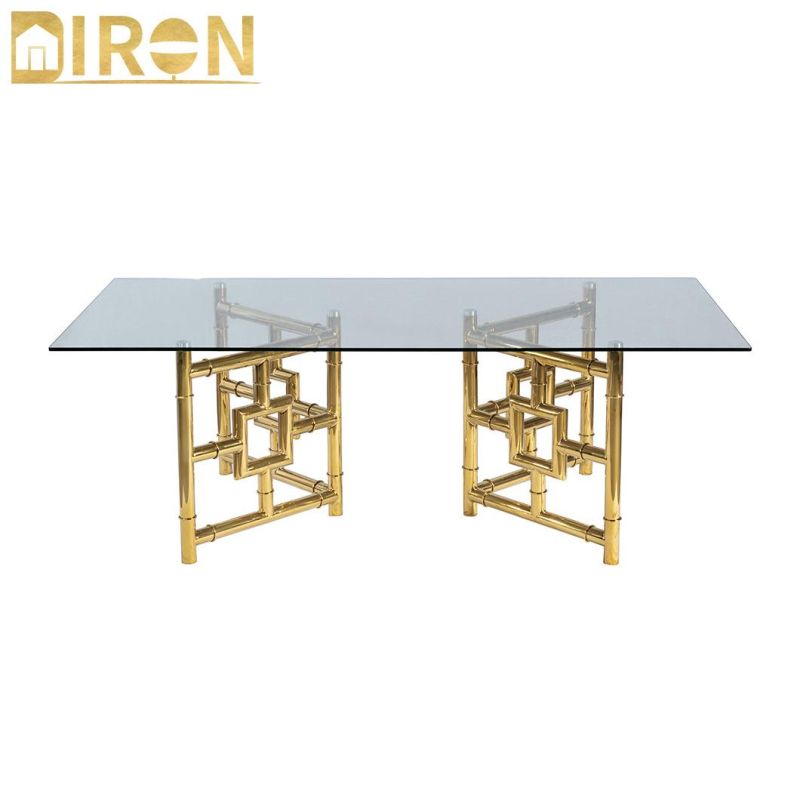 China Wholesale Price High Quality Gold Stainless Steel Frame Glass Top Coffee Table