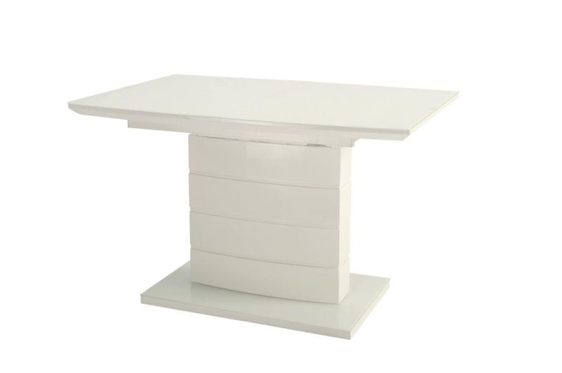 Factory Wholesale High Gloss Cappuccino MDF Extension Dining Table with Super White Glass