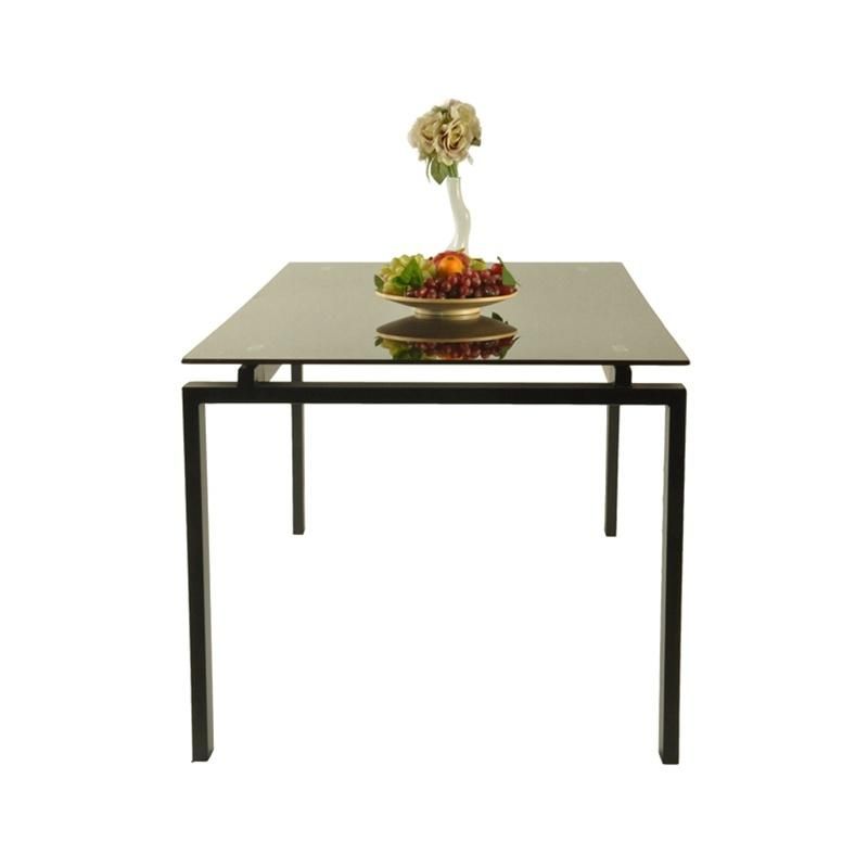 Hot Selling Simple High Tempered Glass and Metal Tube Dining Table with Black Square Legs