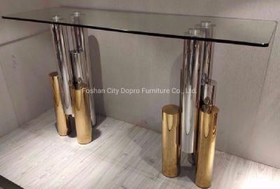 Modern Popular Simple Clear Glass Golden Console Table for Livingroom