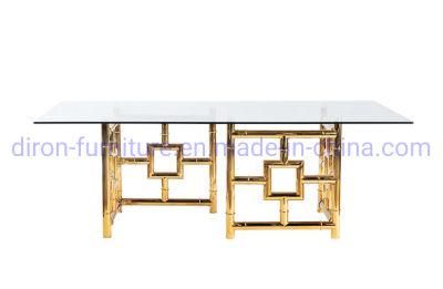 Foshan Furniture Cheap Stainless Steel Tempered Glass Dining Table