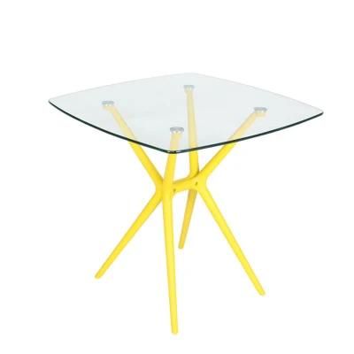 China Wholesale Furniture Table De Bar Bois Balcony Living Room Square Yellow Plastic Legs Casting Glass Home Decor Table