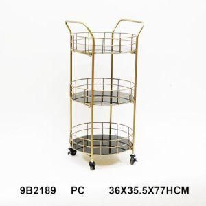 2021 Round Shape Metal Wine Bottle Rack Glass Coffee Table Hotel Trolley Service Bar Cart Furniture