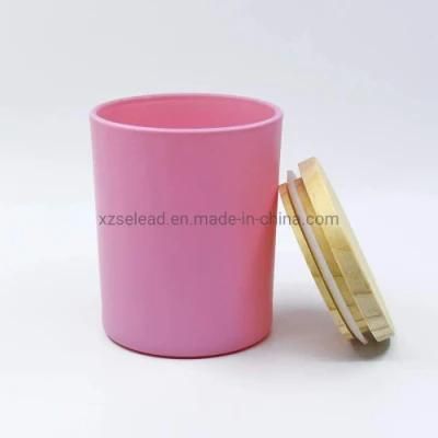 Customized Painting Color Candle Glass Jar Candler Cup Holder with Bamboo Lid 300ml