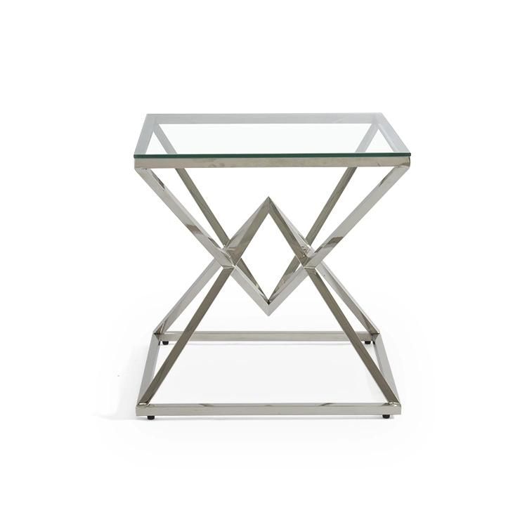 Modern Home Living Room Furniture Set Tempered Glass Stainless Steel Side Table/End Table