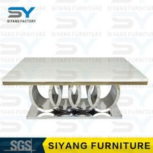 Newest Marble Top Crossing Steel Leg Dining Table
