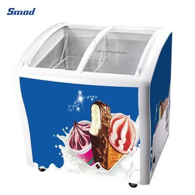 298L Defrost Double Glass Curved Door Ice Cream Freezer Showcase