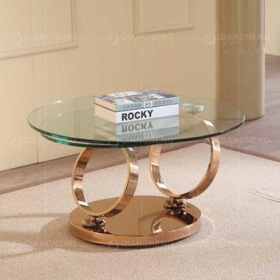 Tempering Glass Top Round Luxury Living Room Furniture Coffee Table