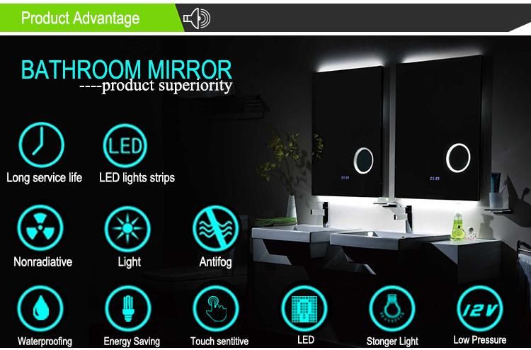 Silver /Wall/Frameless / Lighting/ Anti-Fog /Bluetooth /Music/ Bathroom LED Mirror