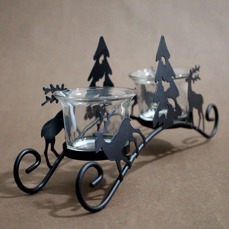 Christmas Santa Sleigh Deer Glass Candle Holders