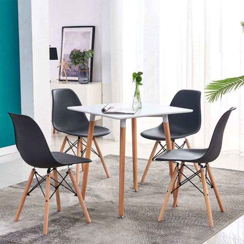 Modern Minimalist MDF Top Gloss Square Dining Table with Wooden Leg