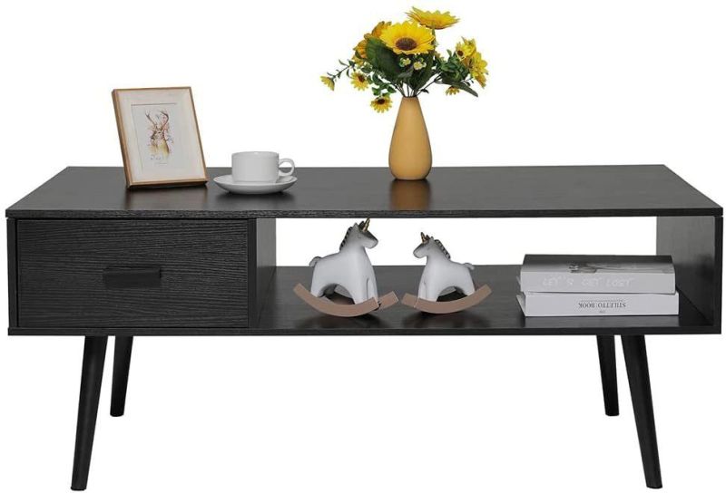 Black Tea Table Center Table Storage Wooden Modern Coffee Table for Living Room
