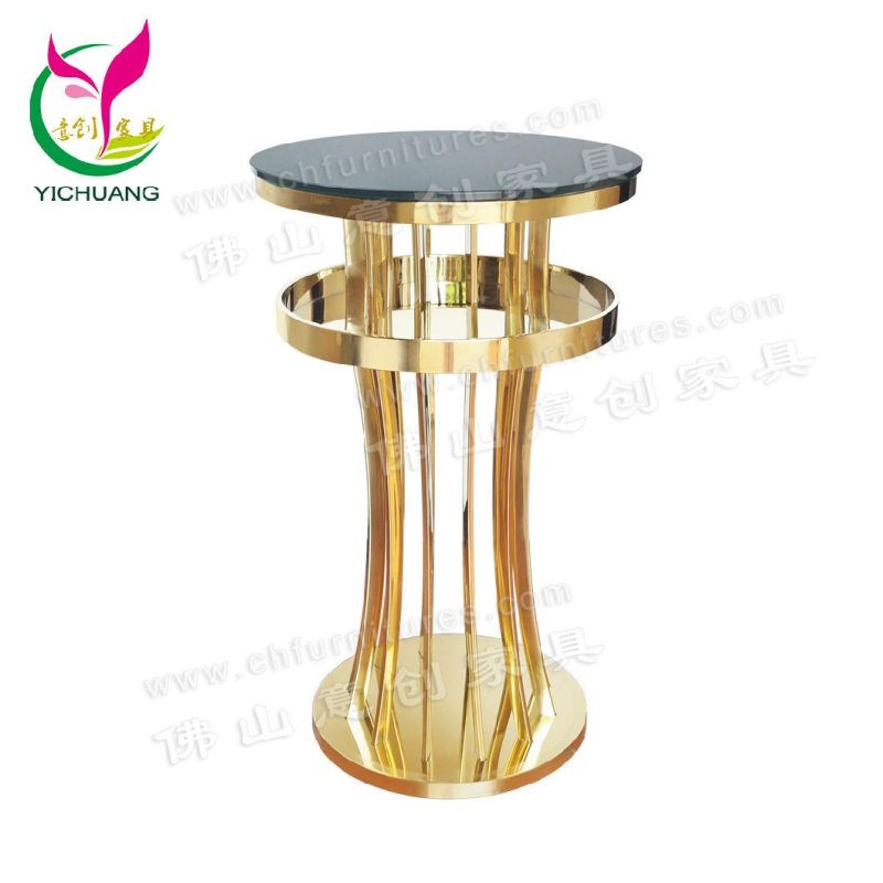 Fashion Light Luxury Bar Cafe Glass Table Stainless Steel High Bar Table