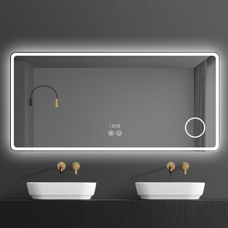 Kamali Custom Simple Design Hotel Rectangular Luxury Illuminated Defog Glass Backlit Bathroom Touch Smart LED Mirror