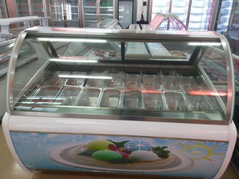 Ice Cream Display Showcase, Glass Display Showcase with Red, Green, Brown Color
