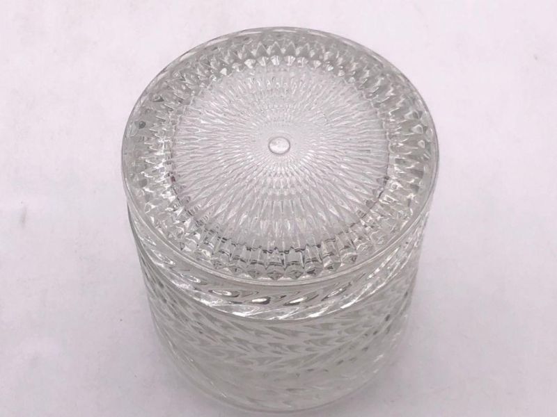 Elegant Clear Glass Candle Holder with Pattern and Glass Lid