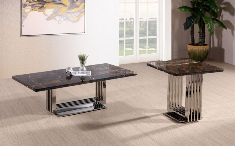 Modern Home House Living Room Coffee Table with Stainless Steel and Tempered Glass Top