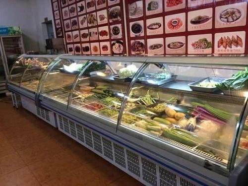 Supermarket Commercial Meat Curved Glass Display Showcase Refrigerator