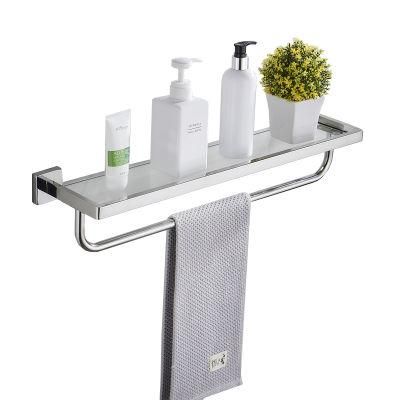 Wall Mount Single Tier Bathroom Glass Shelf with Towel Bar Single Hanging Glass Shelf