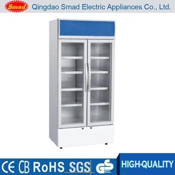 Transparent Glass Door Direct Cooling Upright Soft Drink Display Refrigerator Showcase