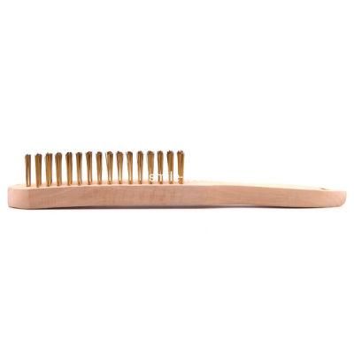 European Style Plated Wire Brush with Wooden Handle 4*16 Rows Brass