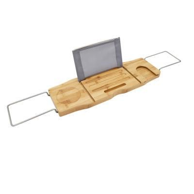 Bamboo Bathtub Caddy Tray with Extending Sides, Reading Rack, Tablet Holder, Cellphone Tray and Wine Glass Holder, Natural Bath Accessories