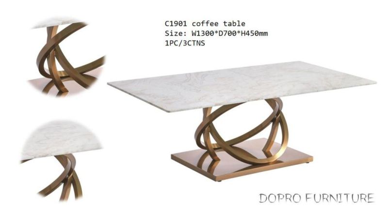High Quality Coffee Table with Stainless Steel Mixed Color Base Post and Glass Top