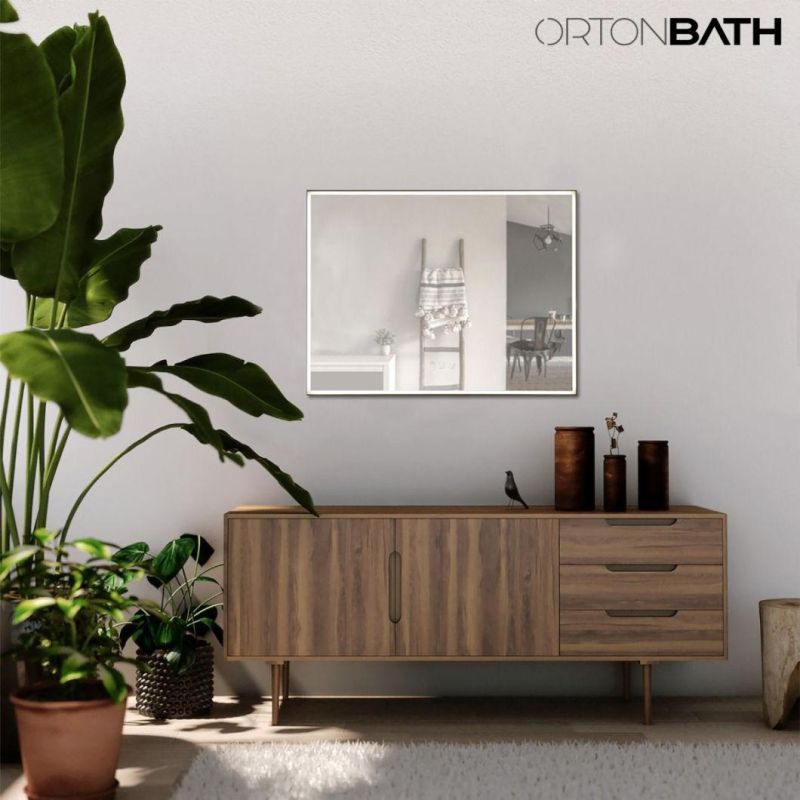 Ortonbaths Black Frame Illuminated Bathroom Mirror Bluetooth Silver Mirror Glass Bath Smart Makeup Mirror Touch LED Round Mirror